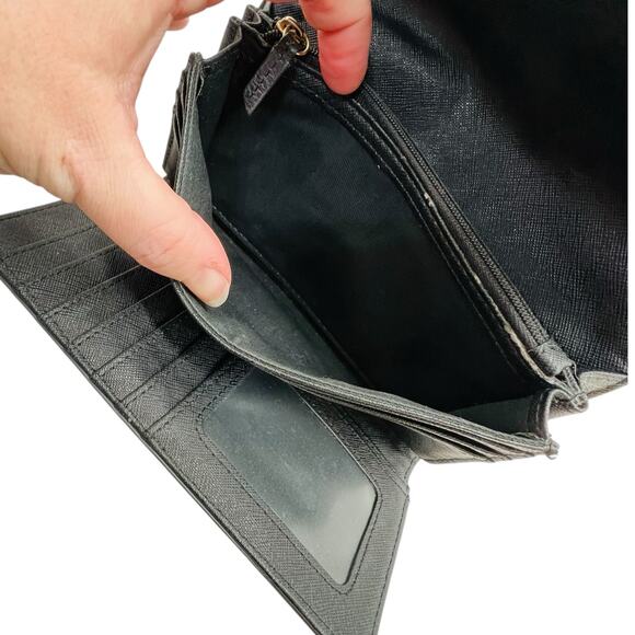 Y2K Fossil Issue 1954 Black Pebble Leather Womens Wallet Gold Snaps 7” Cow Hide - Picture 15 of 16